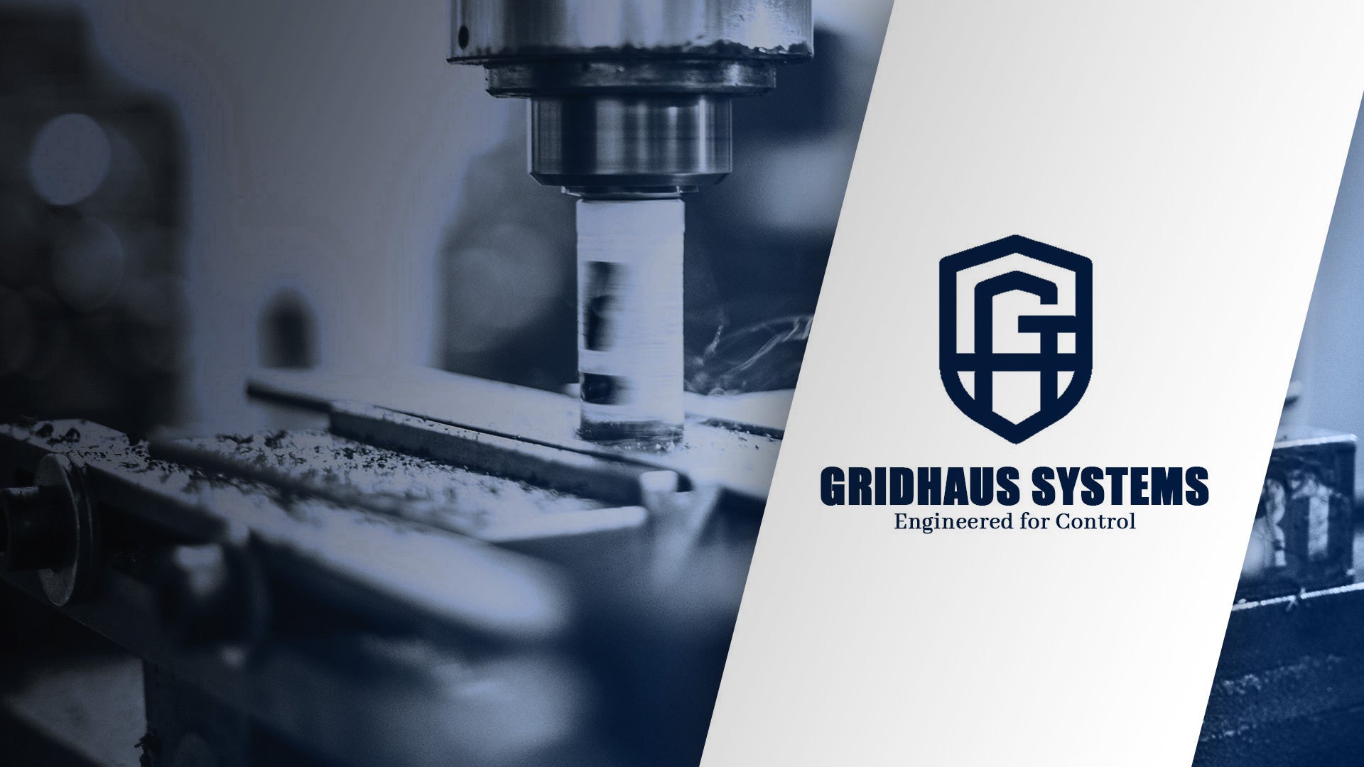 Gridhaus Systems logo with a blurred background of machinery.