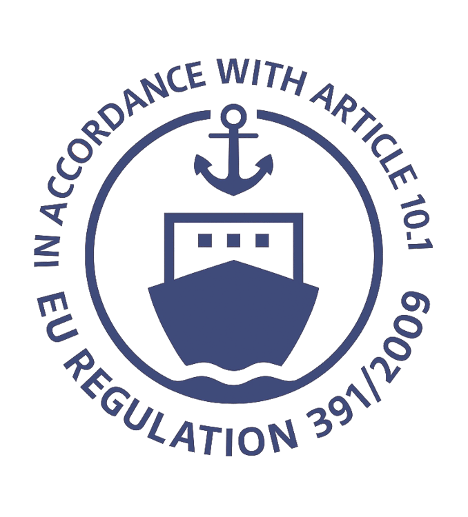 Logo with ship icon and text 'In accordance with Article 10.1 EU Regulation 391/2009'