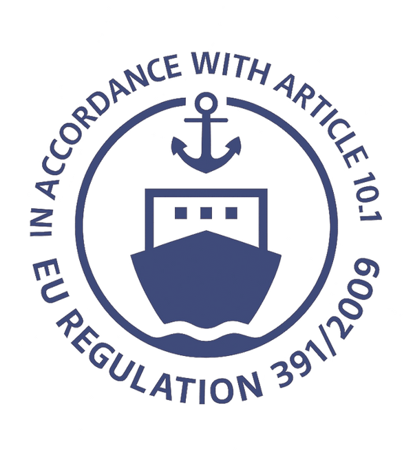Logo with ship icon and text 'In accordance with Article 10.1 EU Regulation 391/2009'