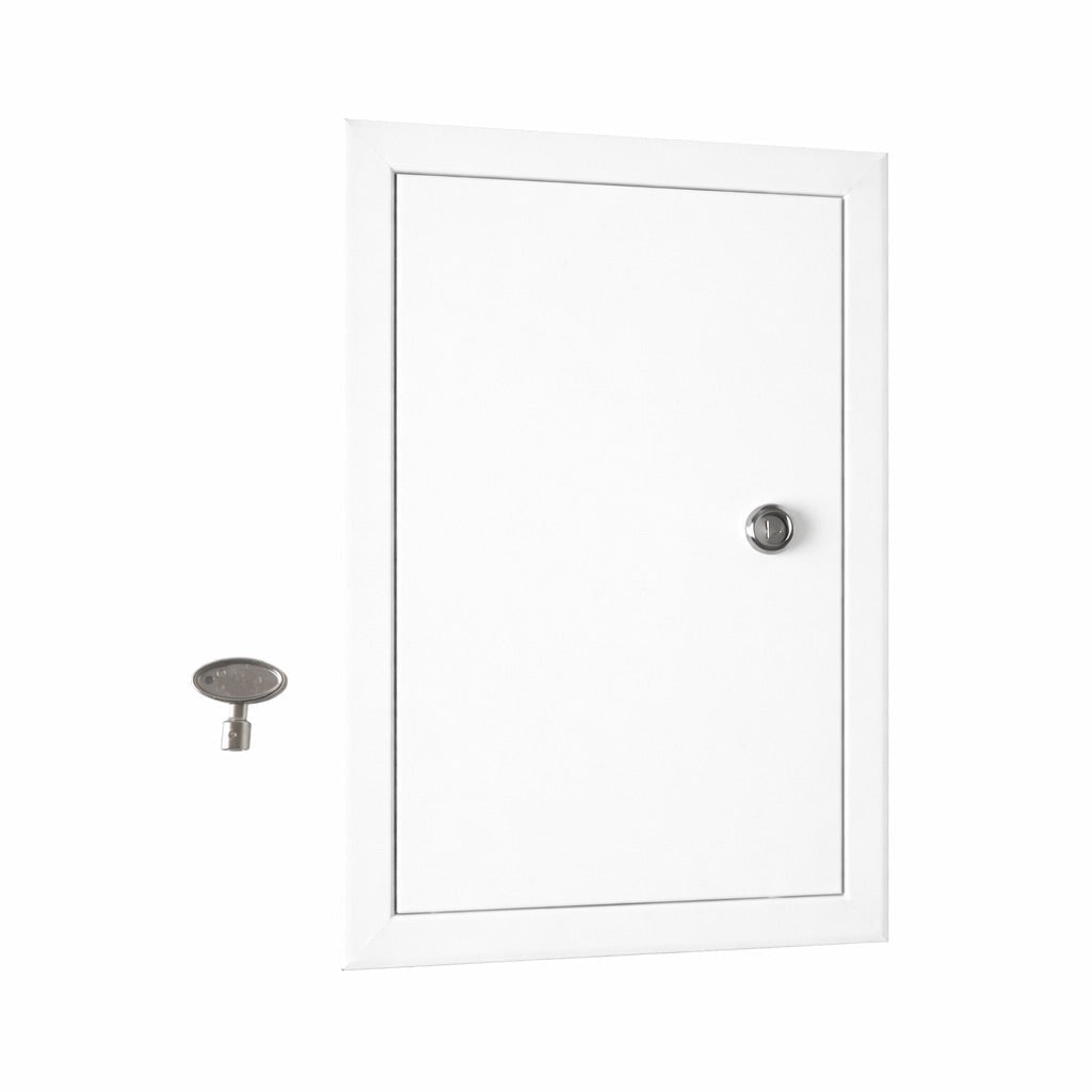 White cabinet door with silver handles on a white background