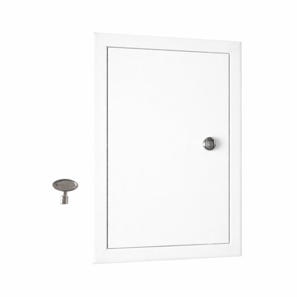 White cabinet door with silver handles on a white background